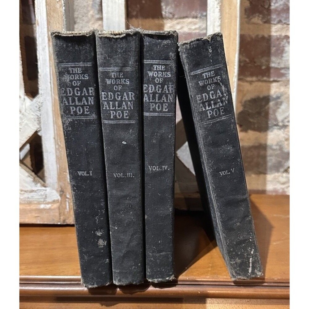 Antique 1903 Edgar Allan Poe Raven Edition Lot of 4 Books-Vol I III IV V Black